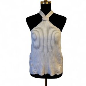 Zara SRPLS Ribbed Knit Halter Top in Cream Size Medium